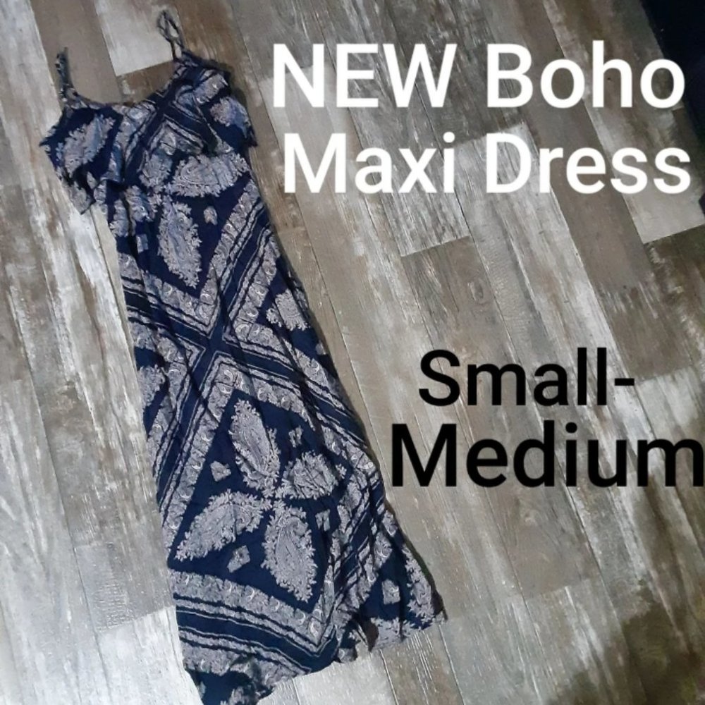 NEW Spoon Boutique Paisley Boho Maxi Dress With Ruffle